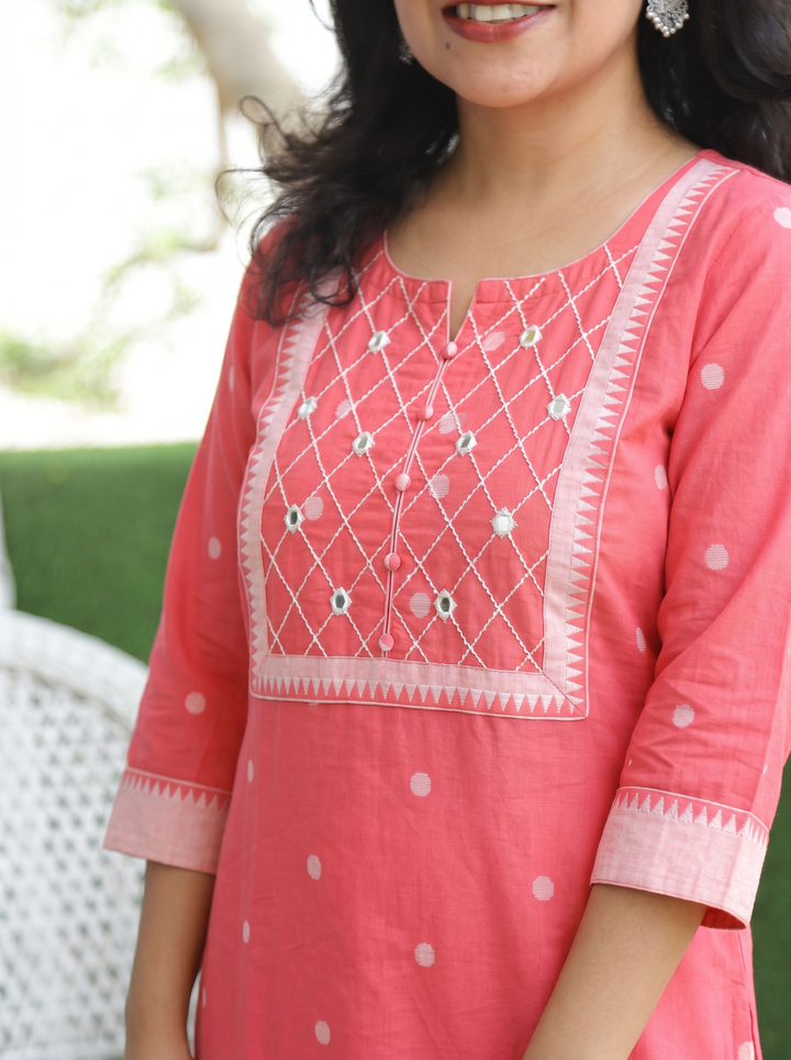 Arupriya Blush Pink Hand Woven South Cotton Kurti