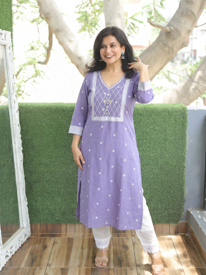 Arupriya Lilac Hand Woven South Cotton Kurti