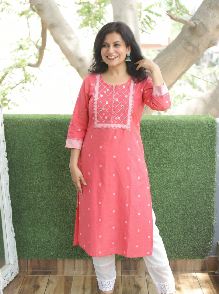Arupriya Blush Pink Hand Woven South Cotton Kurti