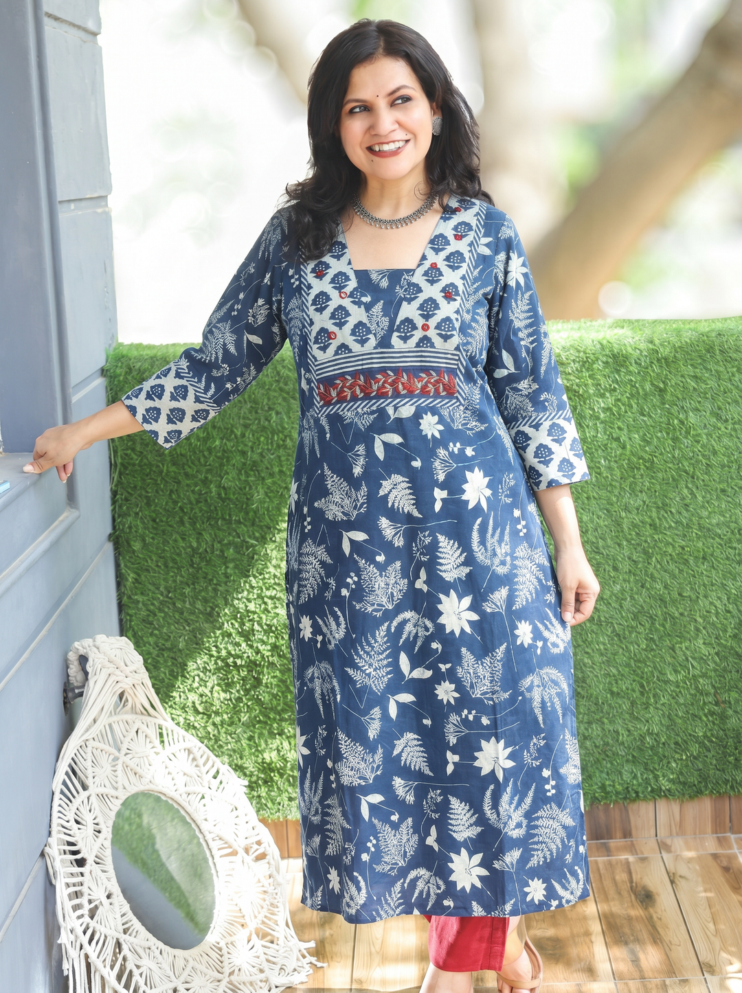 Mahi Indigo Blue Embroidered Dabu Cotton Kurti
