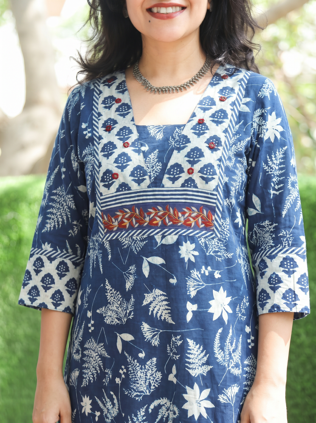 Mahi Indigo Blue Embroidered Dabu Cotton Kurti