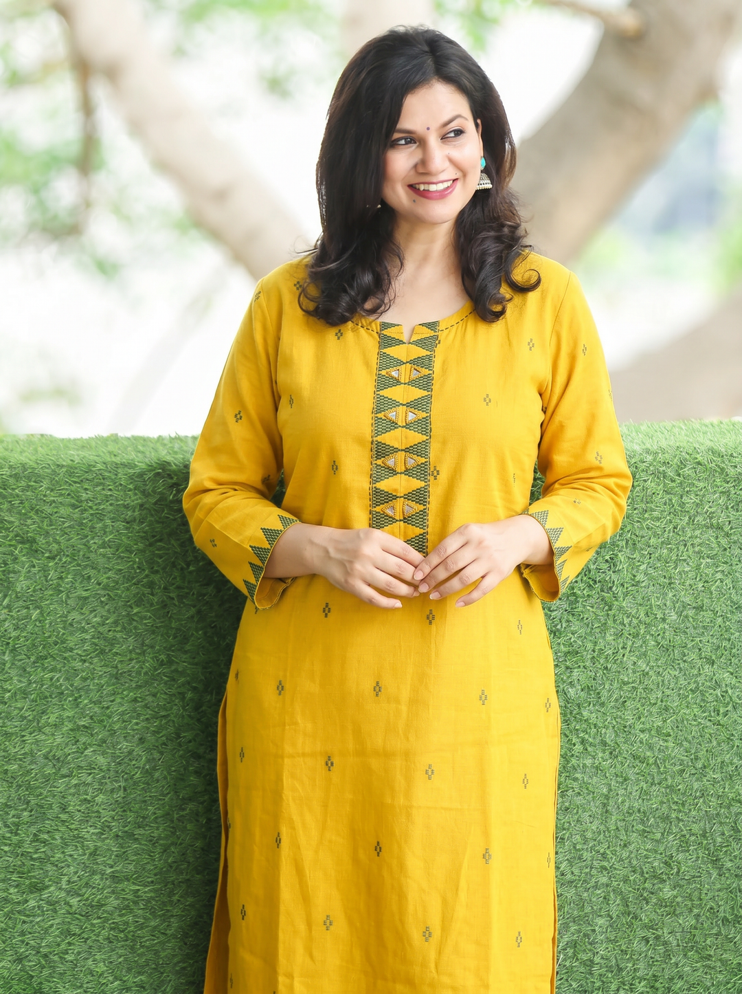 Mishthi Yellow Mirror Work Patch Woven Cotton 2 Piece Set
