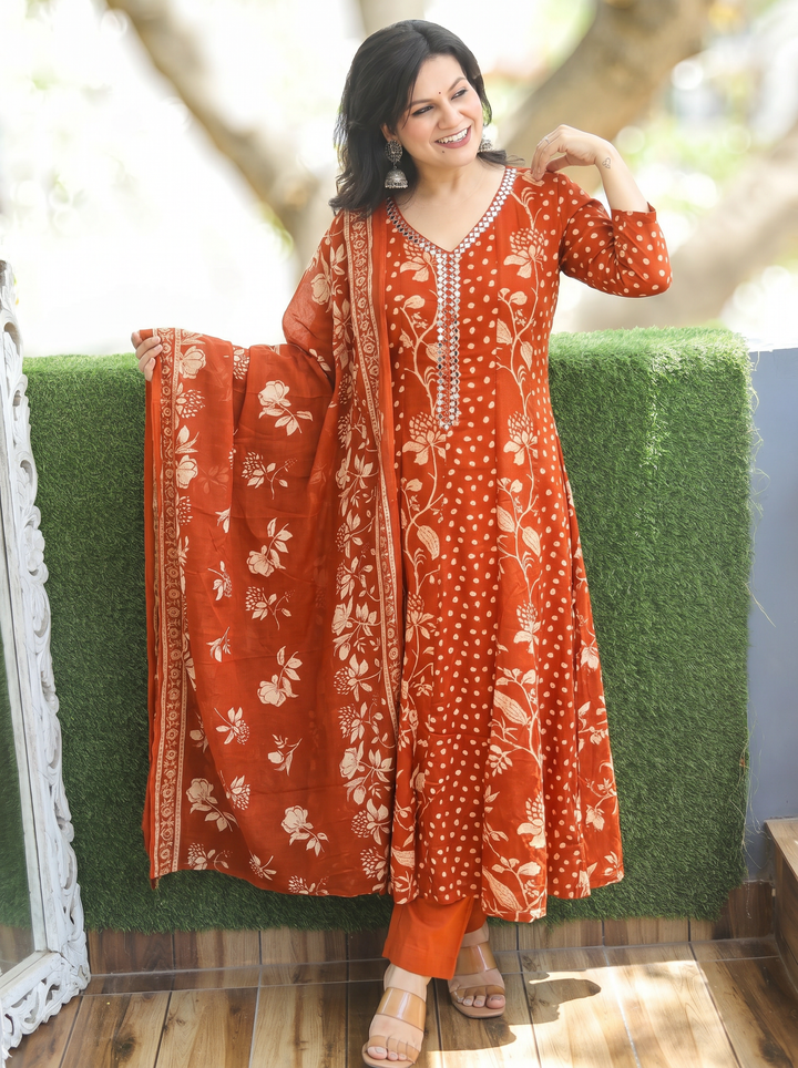 Bella Rust Orange Patra Mul Cotton 3 Piece Set