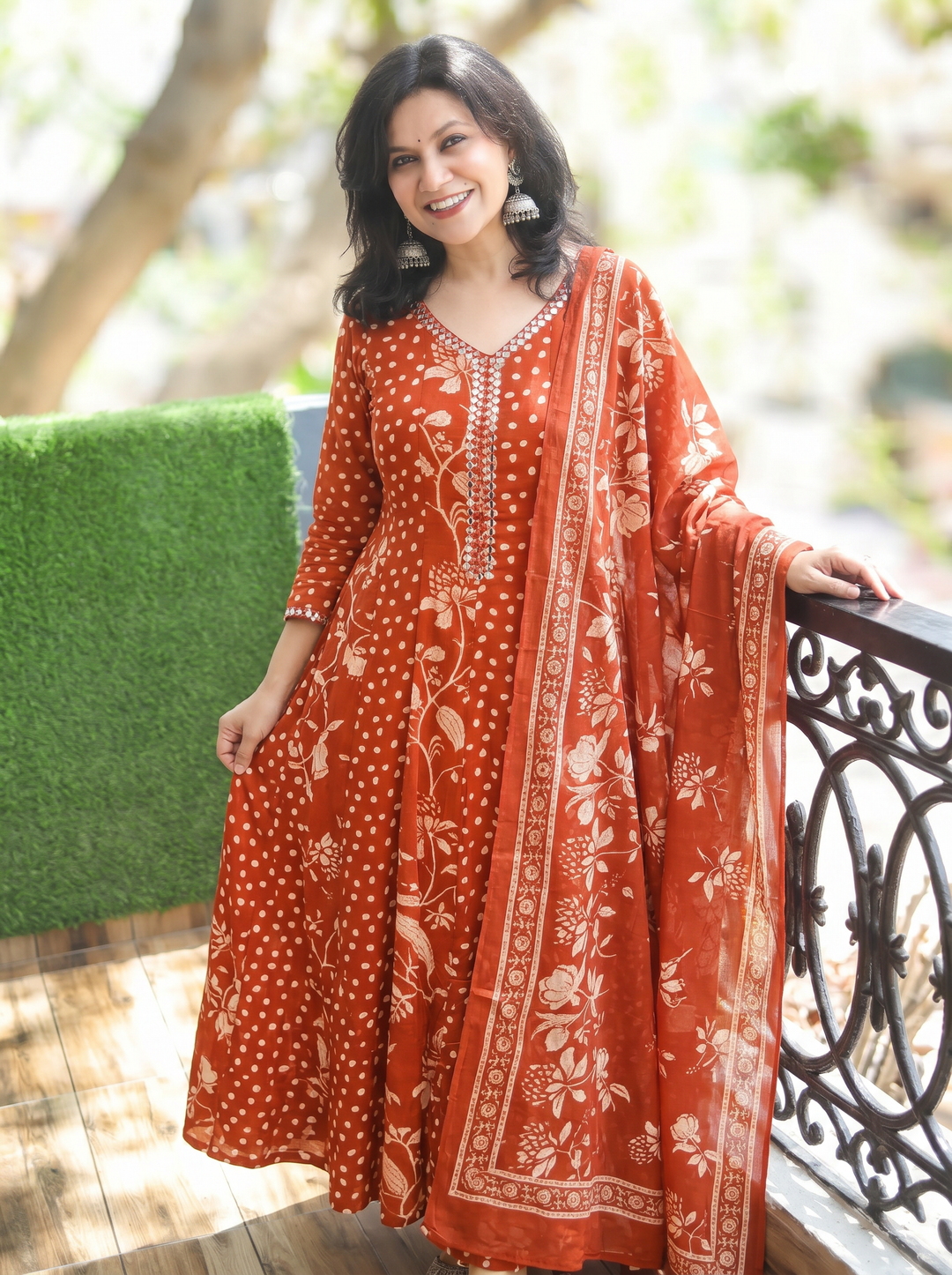 Bella Rust Orange Patra Mul Cotton 3 Piece Set