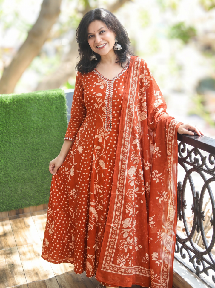 Bella Rust Orange Patra Mul Cotton 3 Piece Set