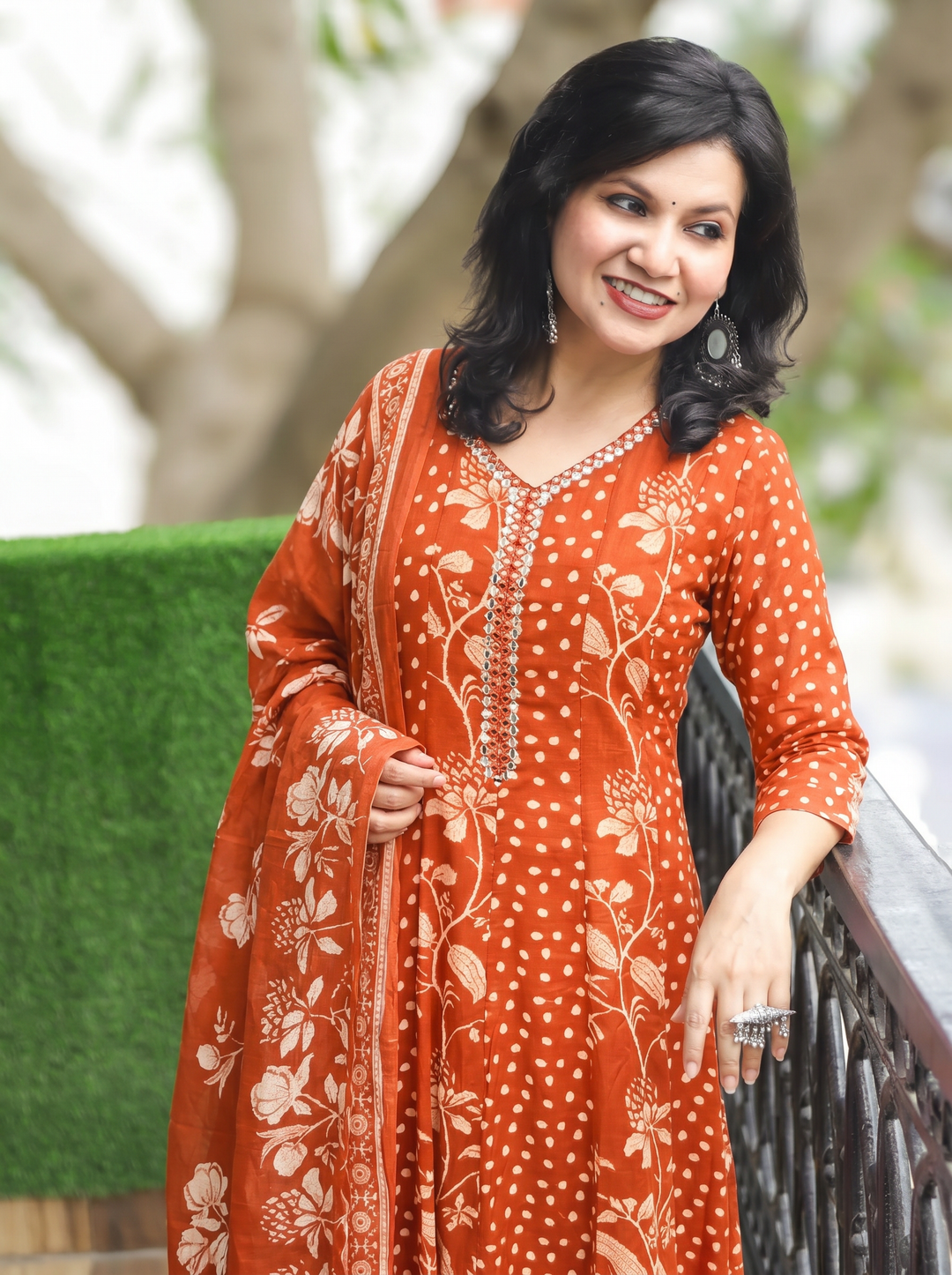 Bella Rust Orange Patra Mul Cotton 3 Piece Set