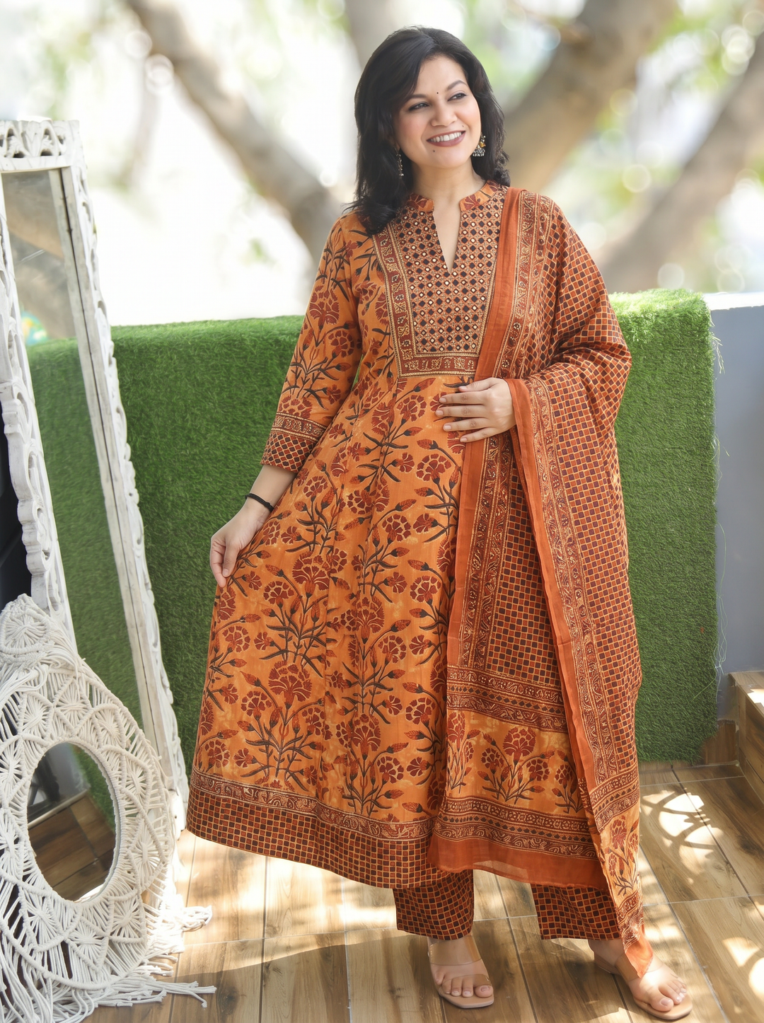 Sakshi Orange Zari Work Cotton 3 Piece Set