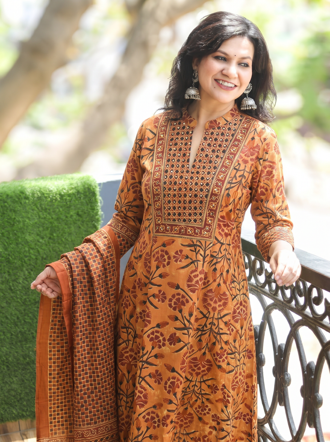 Sakshi Orange Zari Work Cotton 3 Piece Set