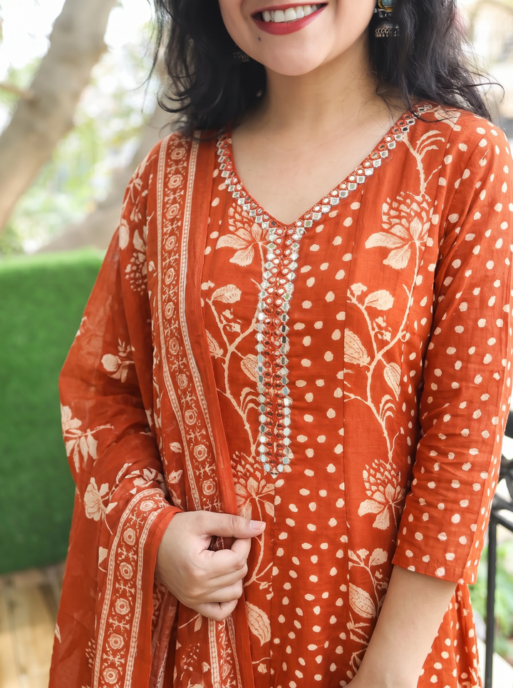 Bella Rust Orange Patra Mul Cotton 3 Piece Set