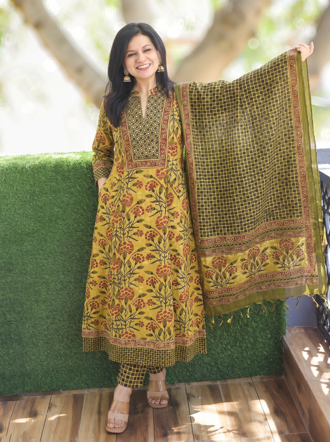 Sakshi Yellow Zari Work Cotton 3 Piece Set