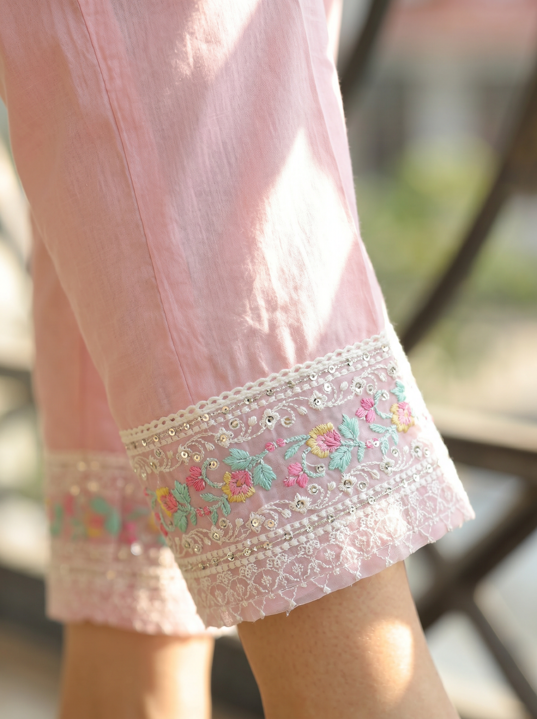 Surbhi Pastel Pink Embroidered Mul Cotton Set