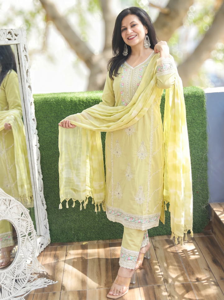 Surbhi Mohito Mint Embroidered Mul Cotton Set