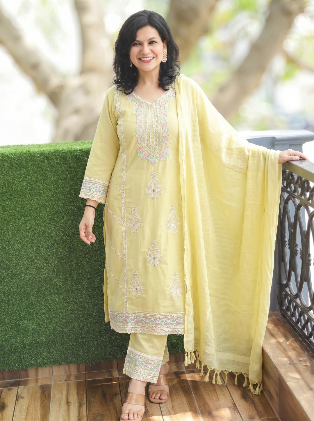 Surbhi Mohito Mint Embroidered Mul Cotton Set