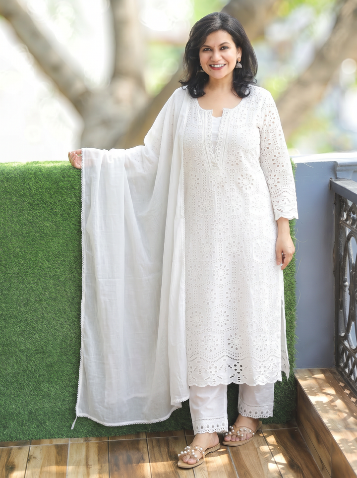 Hans Safed Schiffli Cotton 3 Piece Set