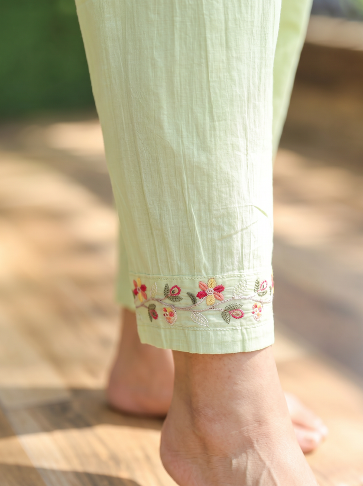 Preet Pista Mint Embroidered Mul Cotton Set