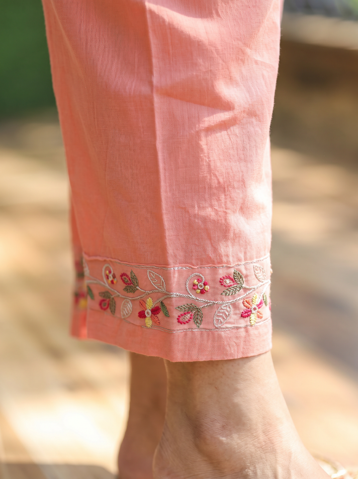 Preet Pestel Peach Embroidered Mul Cotton Set