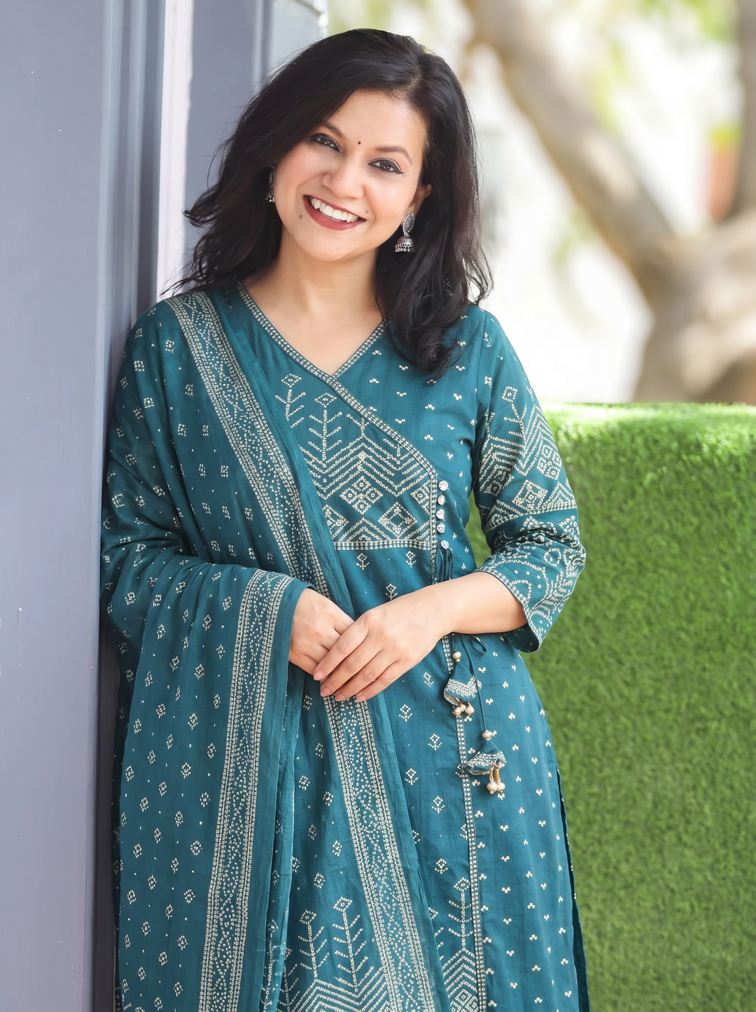 Deepika Cerulean Teal Bandhani Cotton 3 Piece Set