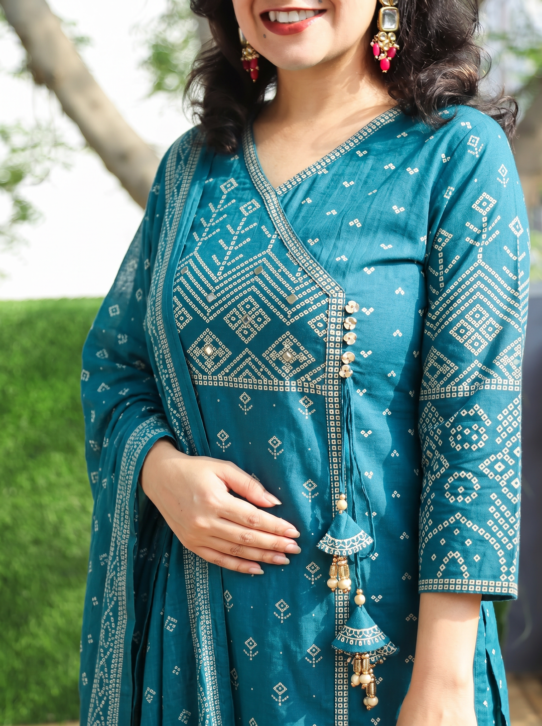 Deepika Cerulean Teal Bandhani Cotton 3 Piece Set