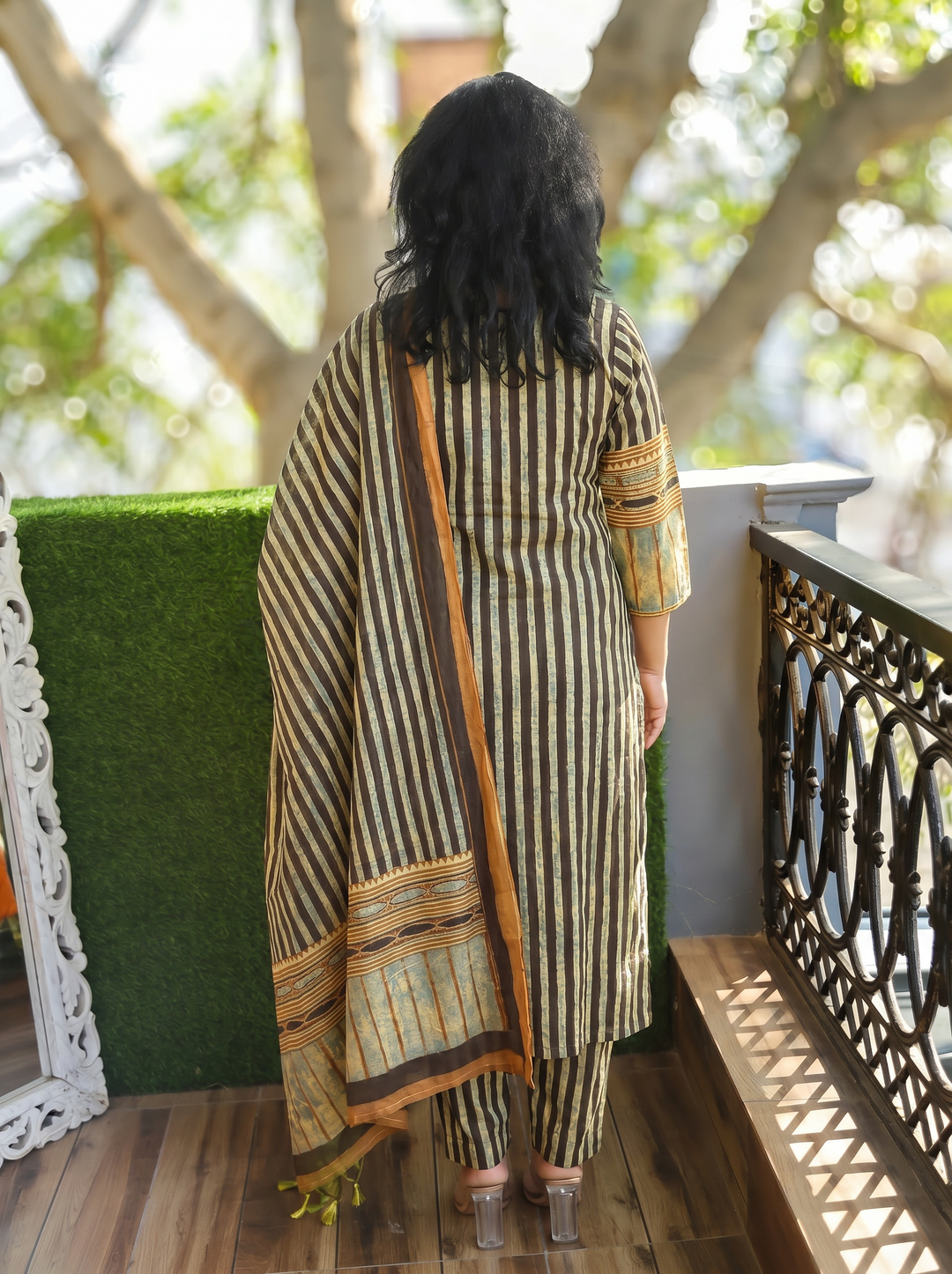 Paro Choco Brown Ajrak Print Cotton 3 Piece Set
