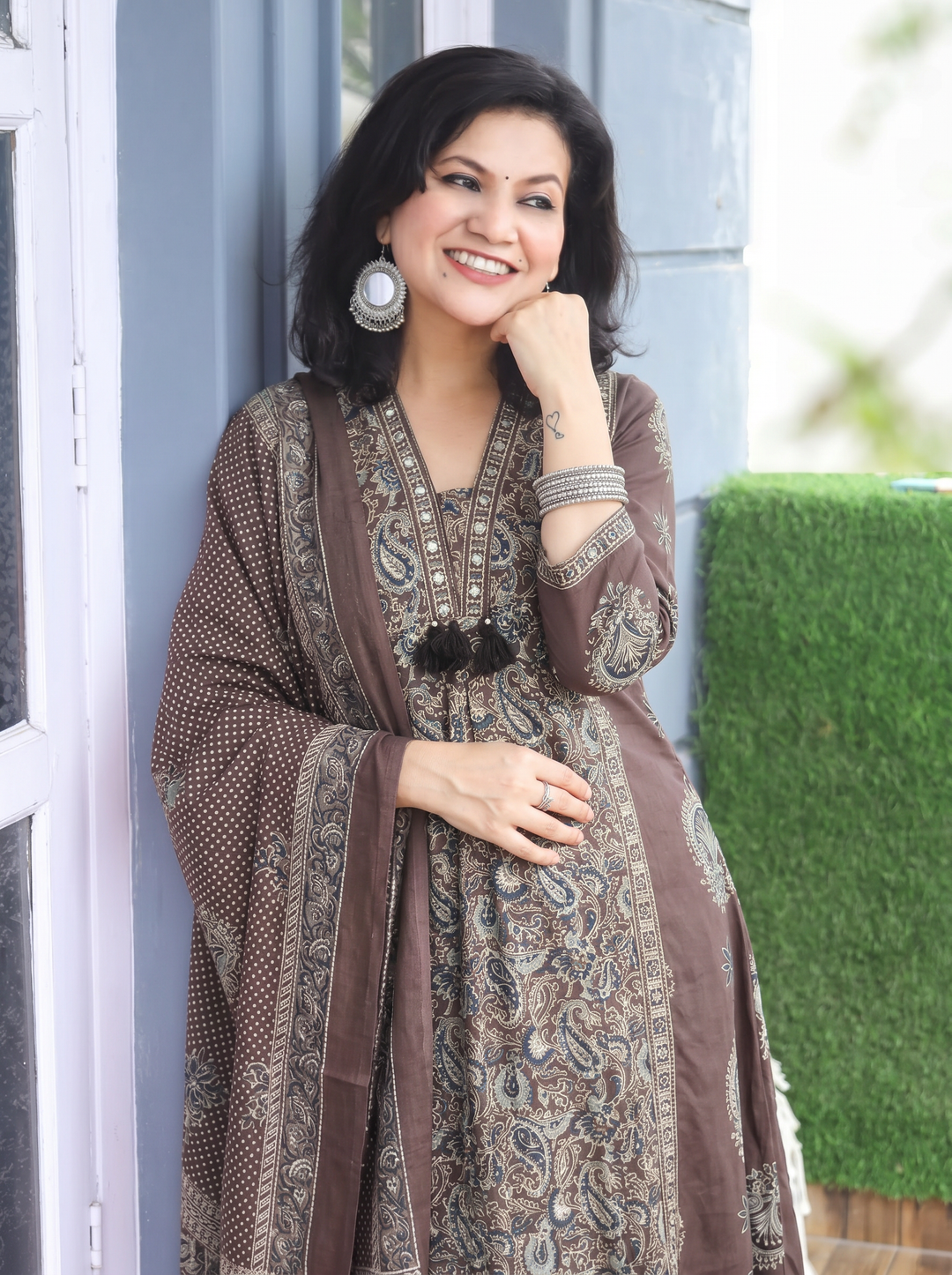 Trinidhi Hazel Tan Kalamkari Cotton 3 Piece Set