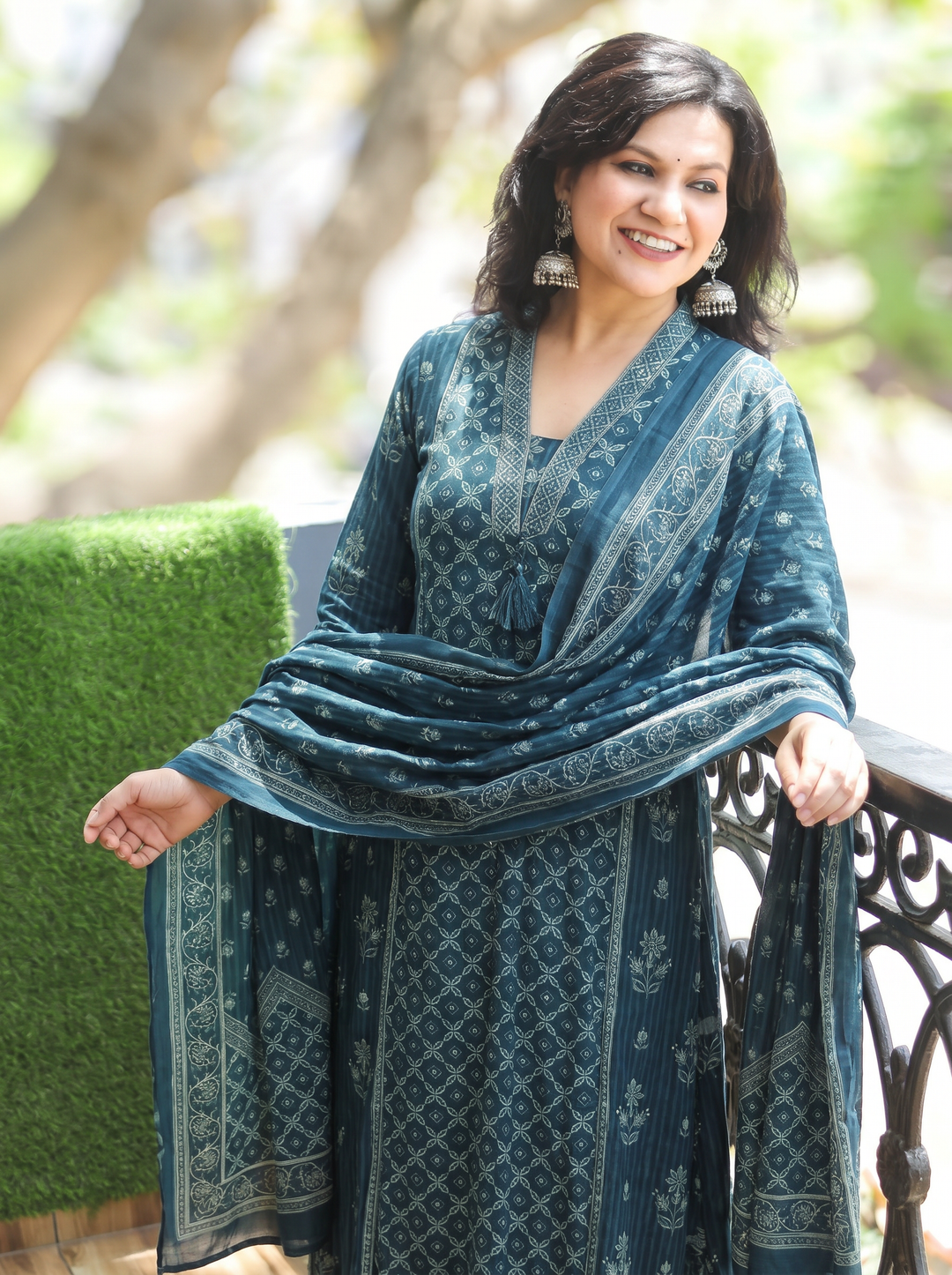 Trinidhi Navy Blue Floral Printed Cotton 3 Piece Set