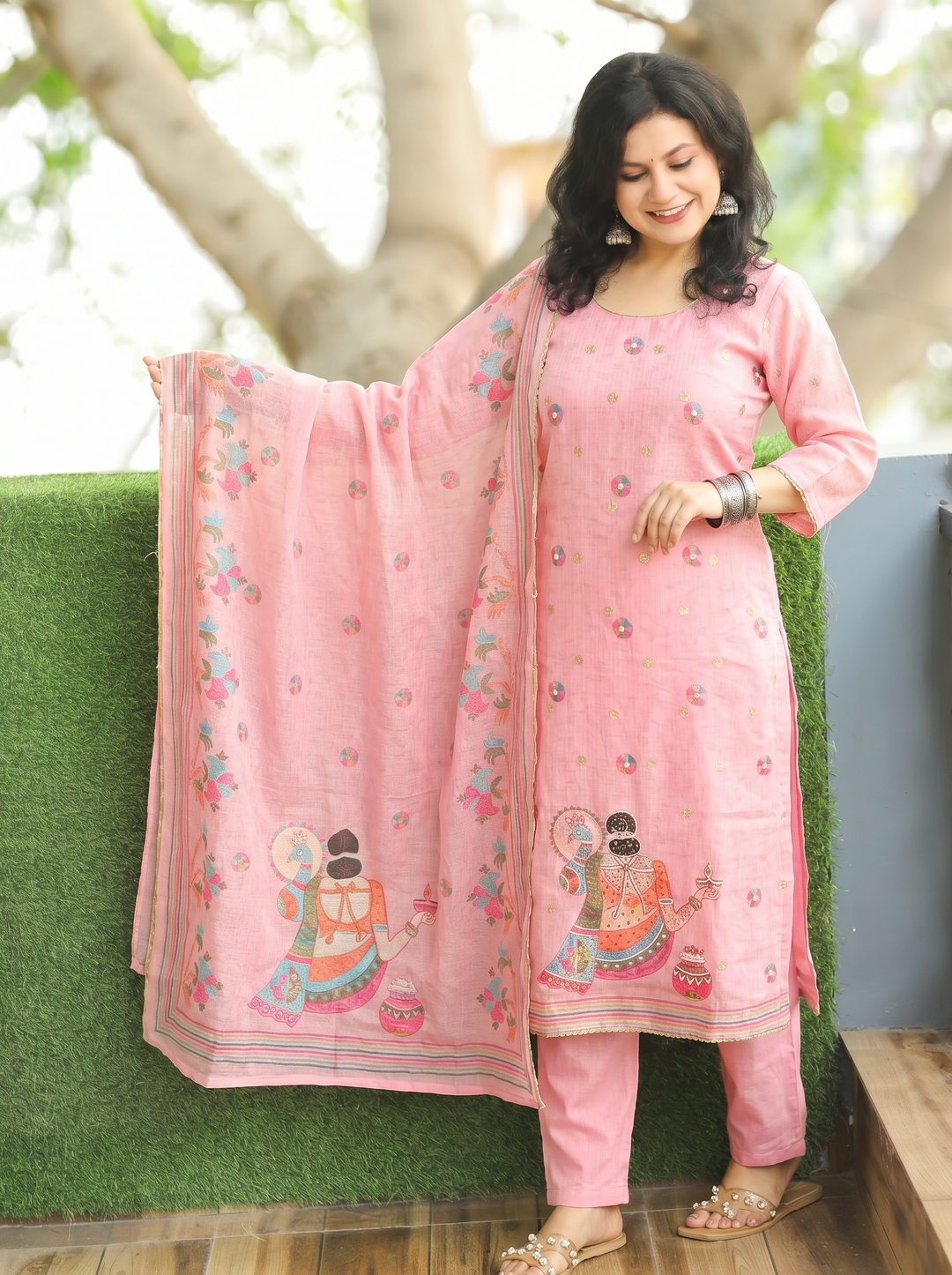 Sanaya Lotus Pink Moti Work Hem Kota Doriya Set