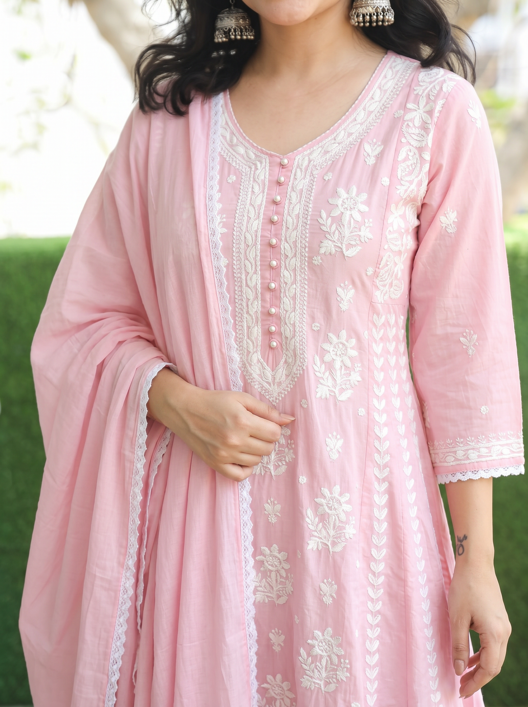 Shreevali Powder Pink Chikankari Mul Cotton Set