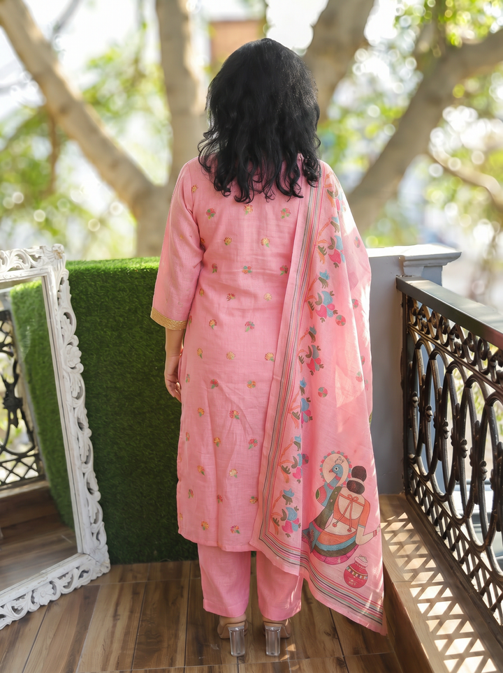 Sanaya Lotus Pink Moti Work Hem Kota Doriya Set