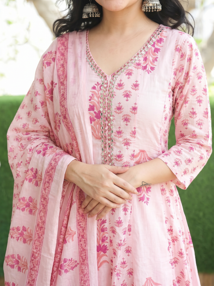 Bella Petal Pink Patra Mul Cotton 3 Piece Set