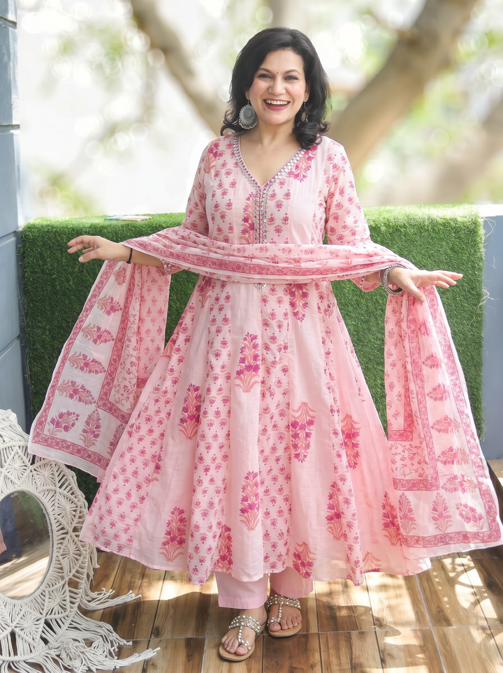 Bella Petal Pink Patra Mul Cotton 3 Piece Set