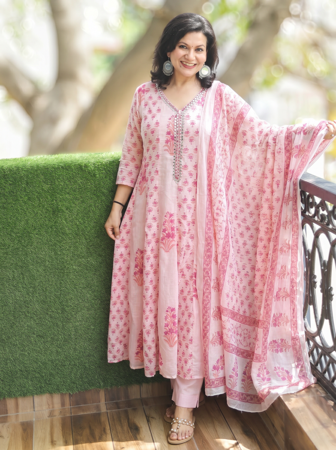 Bella Petal Pink Patra Mul Cotton 3 Piece Set