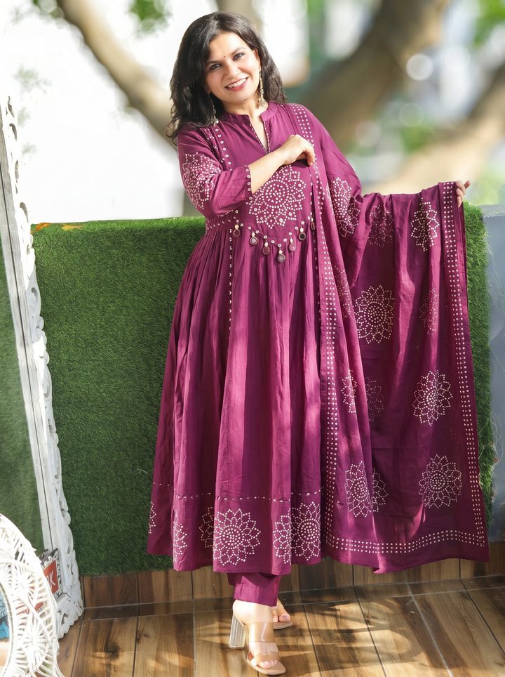 Tanushi Wine Purple Bandani Cotton 3 Piece Set