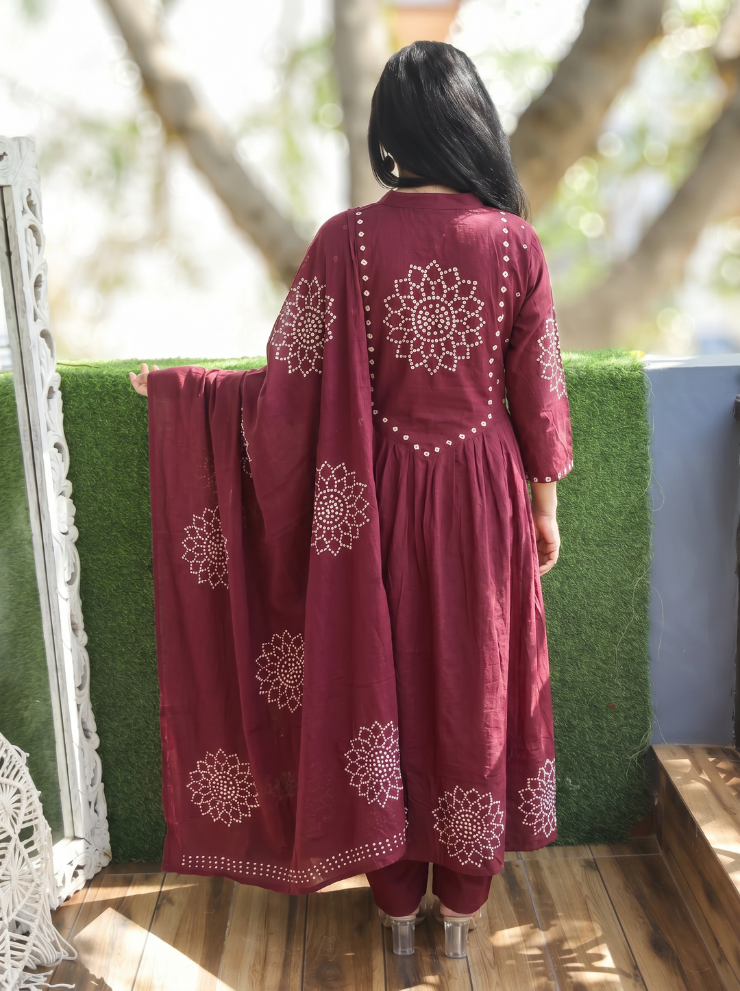 Tanushi Burgundy Maroon Bandani Cotton 3 Piece Set