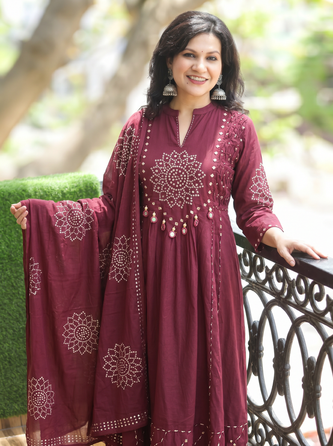 Tanushi Burgundy Maroon Bandani Cotton 3 Piece Set