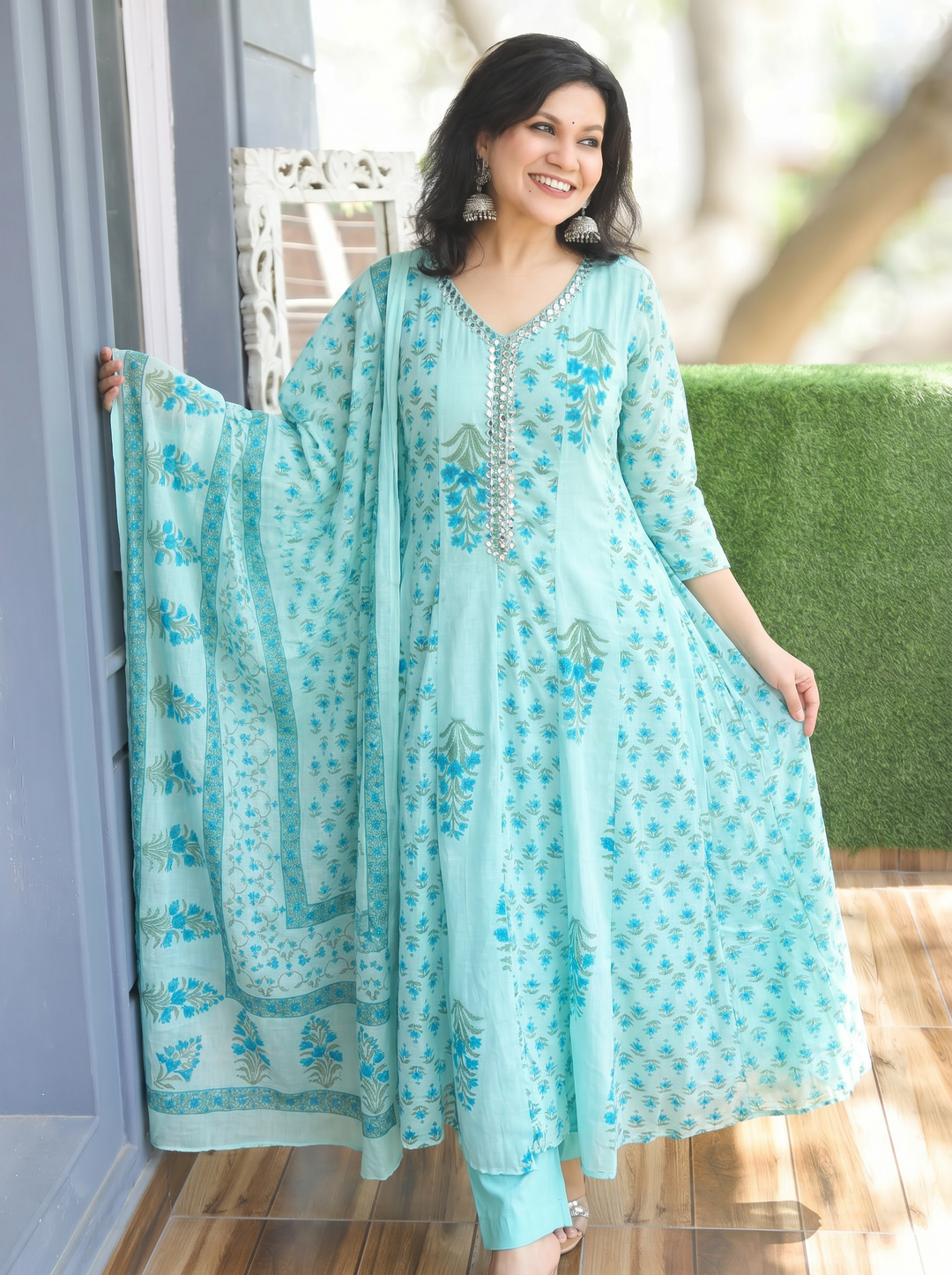 Bella Atlantic Blue Patra Mul Cotton 3 Piece Set