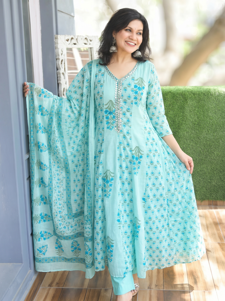 Bella Atlantic Blue Patra Mul Cotton 3 Piece Set