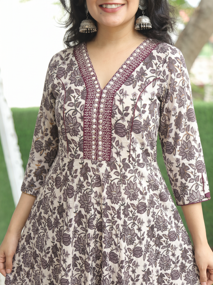 Palki White Wine Kalamkari Anarkali Cotton Kurti