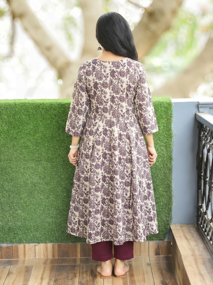 Palki White Wine Kalamkari Anarkali Cotton Kurti