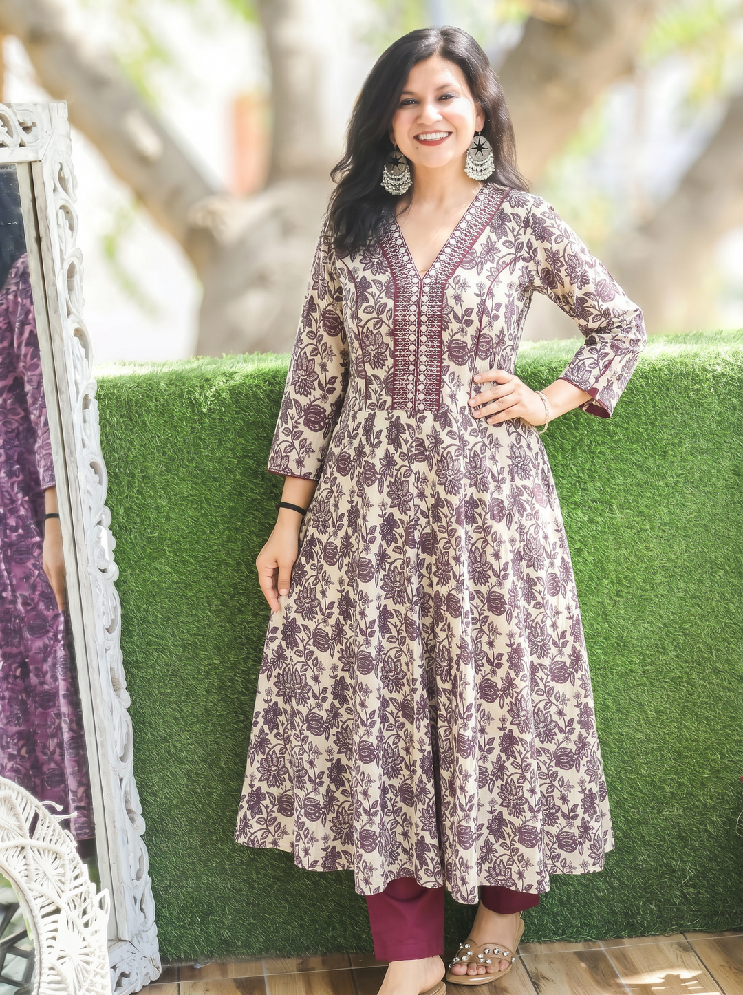 Palki White Wine Kalamkari Anarkali Cotton Kurti