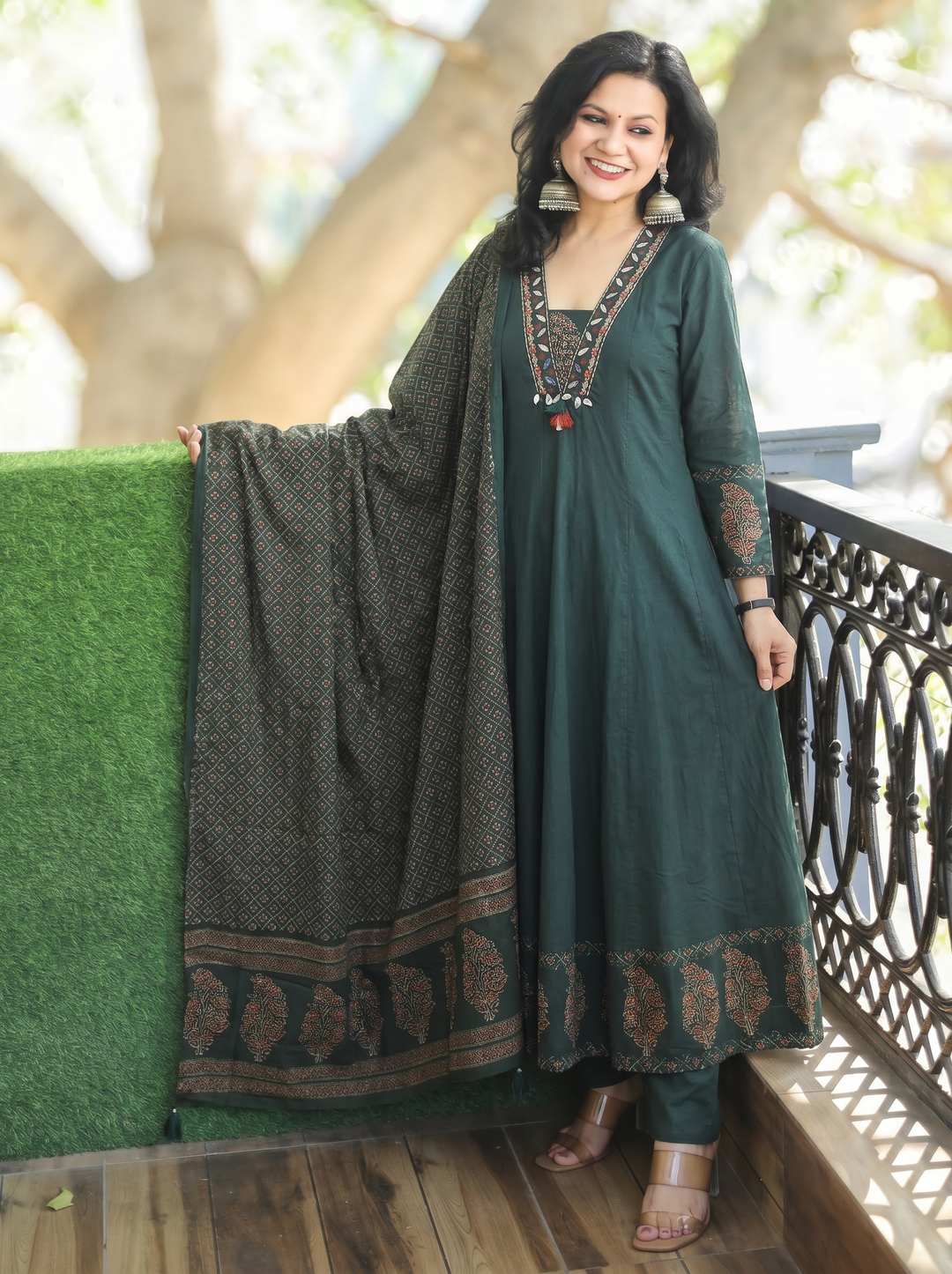 Anupriya Green Mirror Work Cotton 3 Piece Set