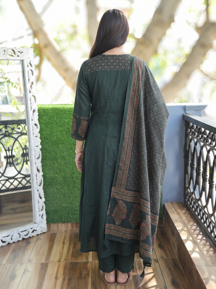 Anupriya Green Mirror Work Cotton 3 Piece Set
