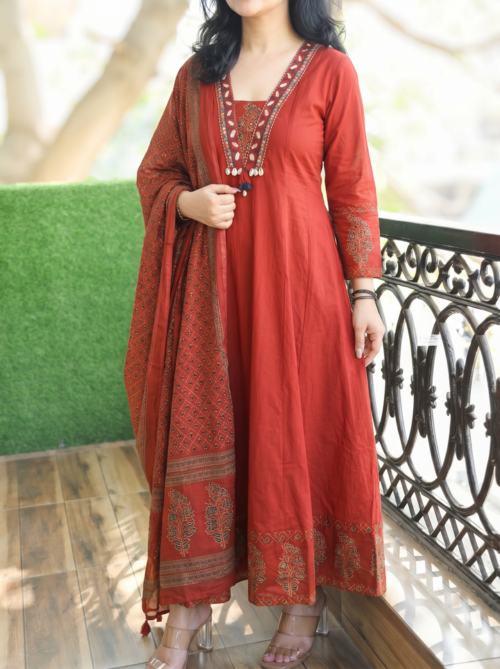 Anupriya Maroon Mirror Work Cotton 3 Piece Set