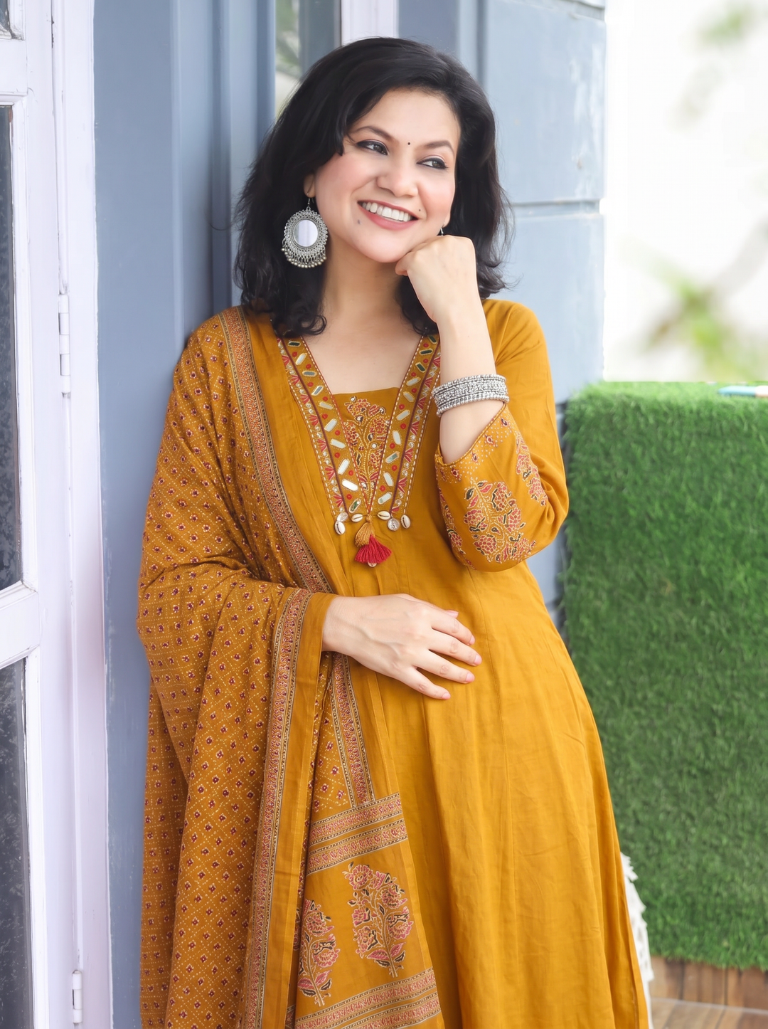 Anupriya Yellow Mirror Work Cotton 3 Piece Set