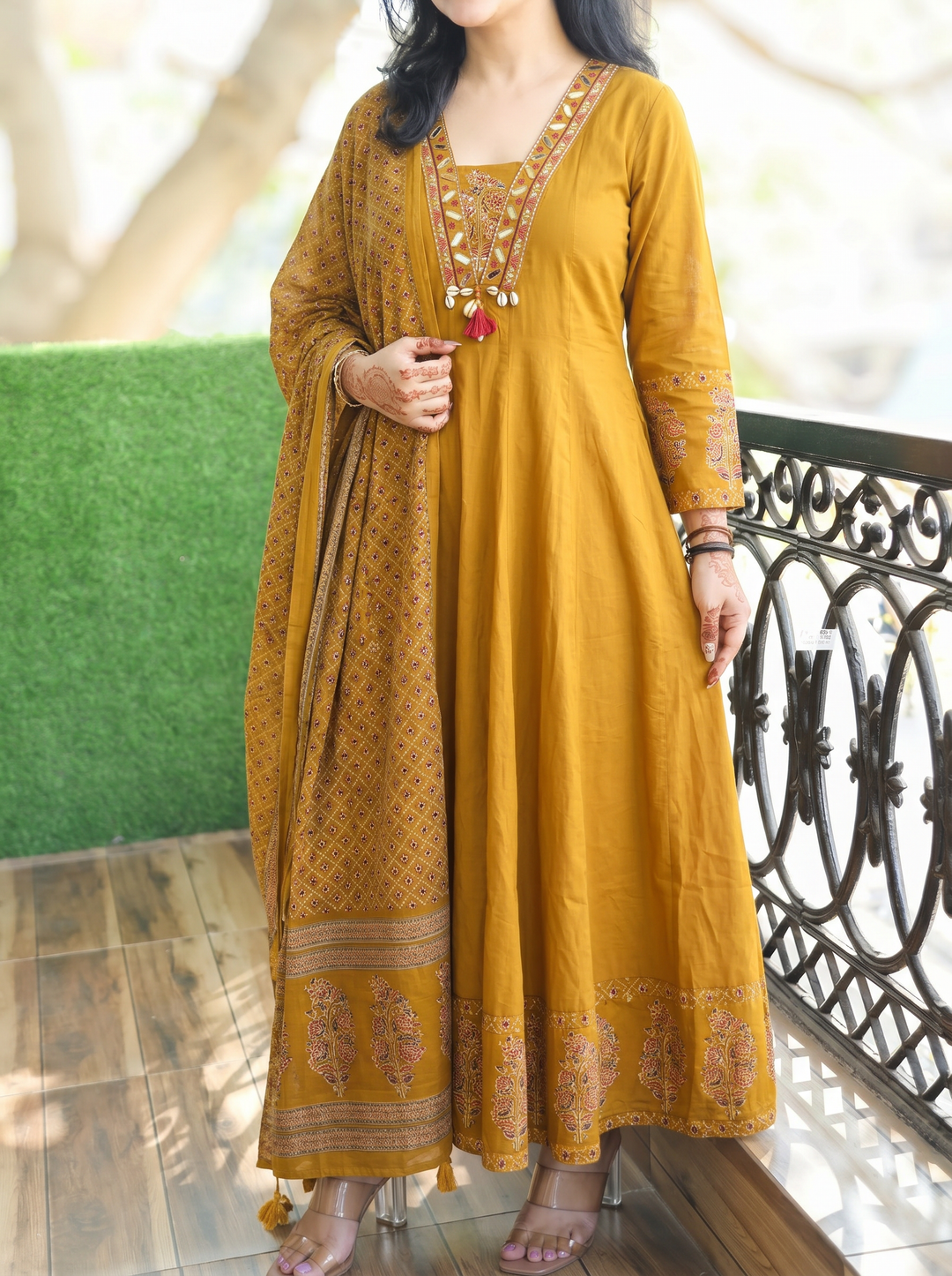 Anupriya Yellow Mirror Work Cotton 3 Piece Set