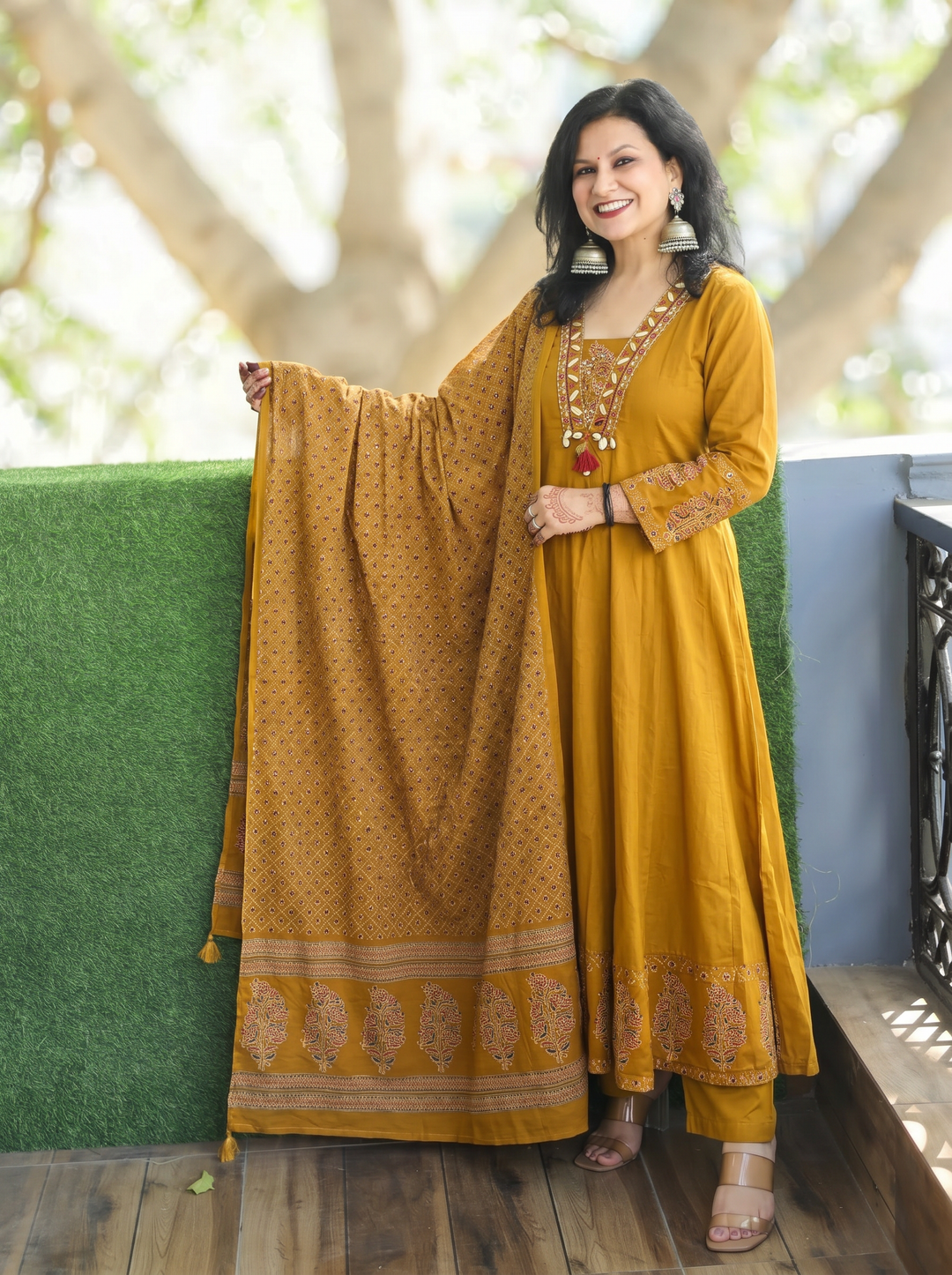 Anupriya Yellow Mirror Work Cotton 3 Piece Set