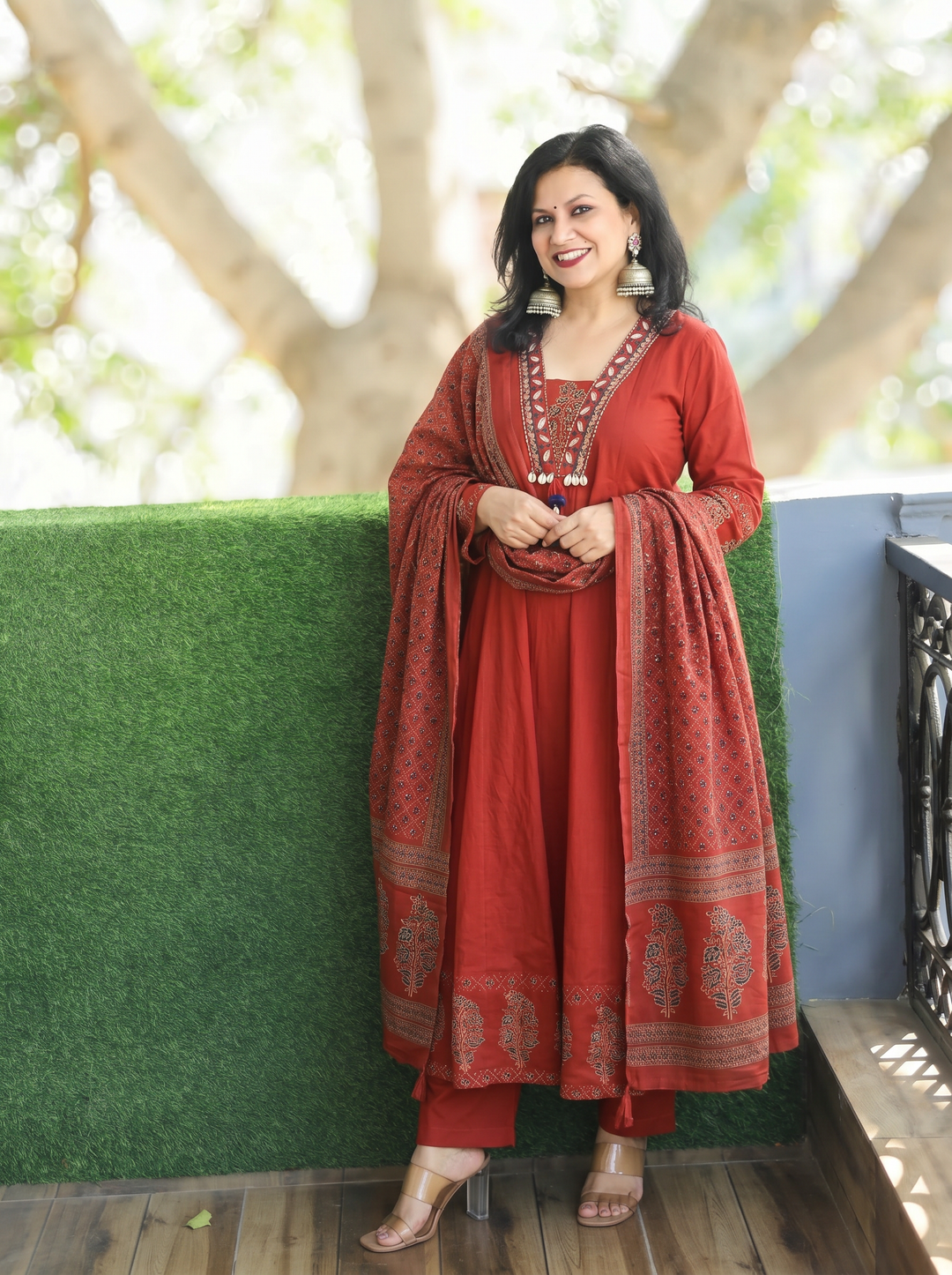 Anupriya Maroon Mirror Work Cotton 3 Piece Set