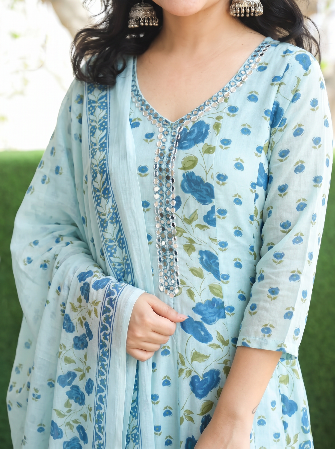 Bella Stone Blue Patra Mul Cotton 3 Piece Set