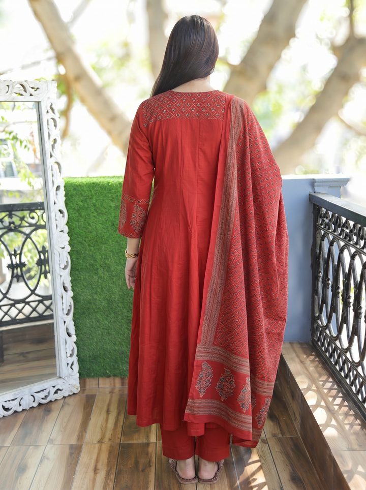 Anupriya Maroon Mirror Work Cotton 3 Piece Set