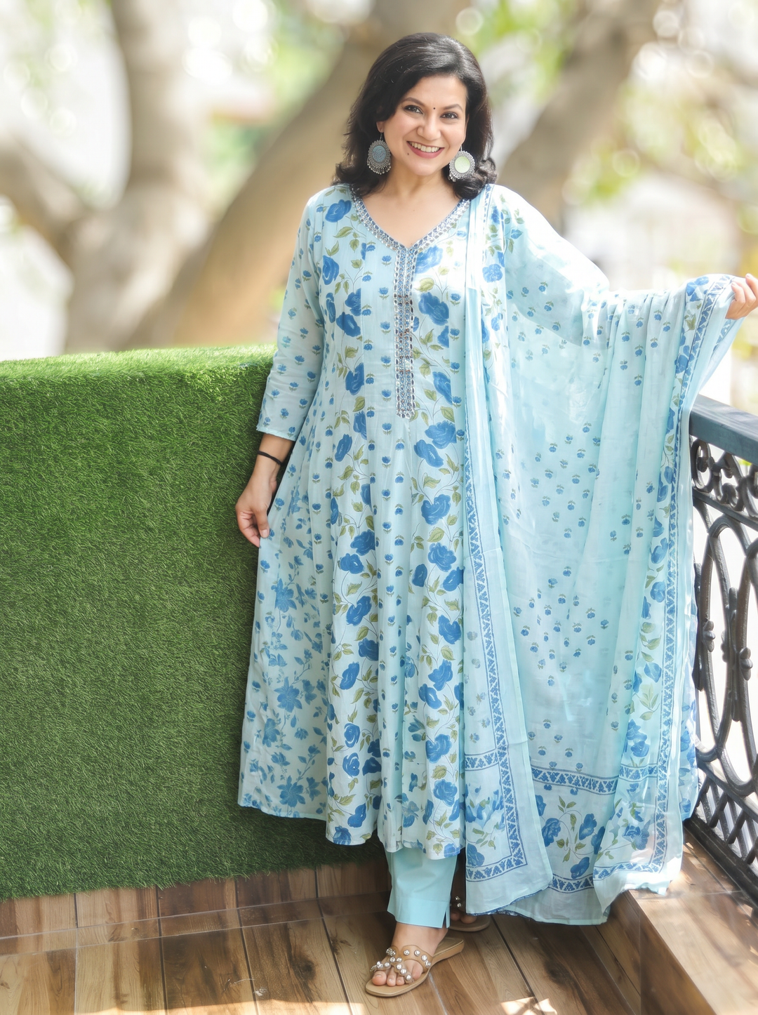 Bella Stone Blue Patra Mul Cotton 3 Piece Set
