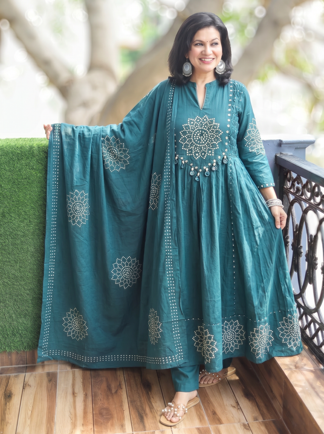 Tanushi Ceru Teal Maroon Bandani Cotton 3 Piece Set